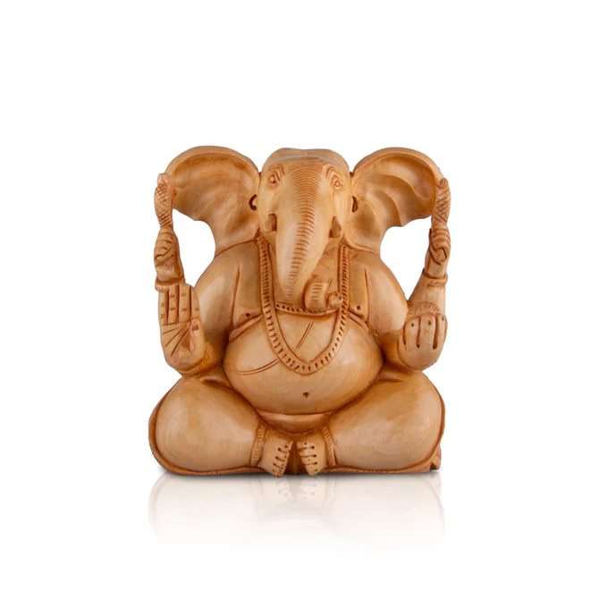 Big Ear Ganesh Murti - 6 x 5.5 Inches Wooden Statue